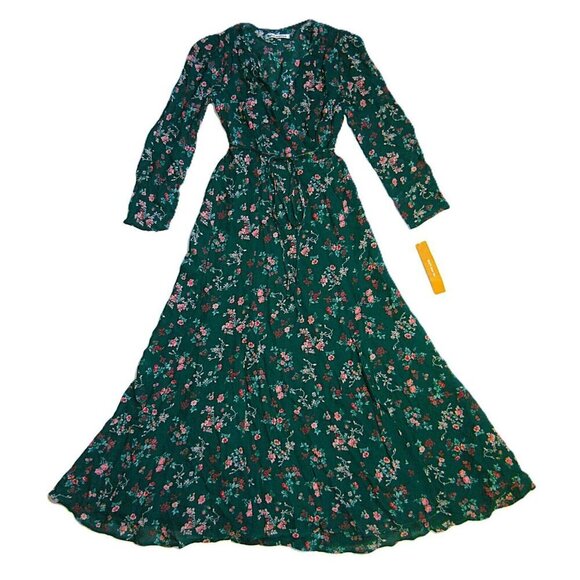NWT Reformation Melba Midi in Emilia Green Floral Wrap Dress XS $278 - Picture 1 of 8